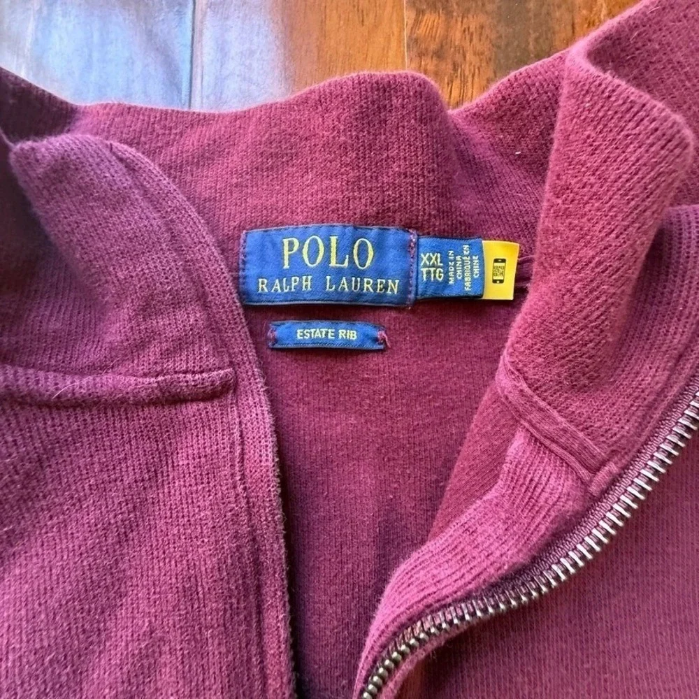 Polo Ralph Lauren Estate Rib Quarter Zip Pullover Burgundy Maroon Mens XXL‎